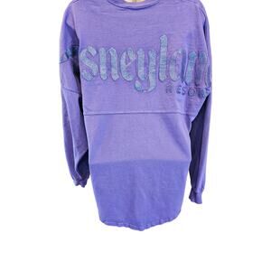 Disney parks classic spirit jersey sweater purple glitter spell out XS vacation